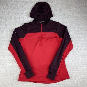 NIKE Running 546047 Dri-Fit Thermal Half Zip Red Hoodie Hooded Sweatshirt Sz M